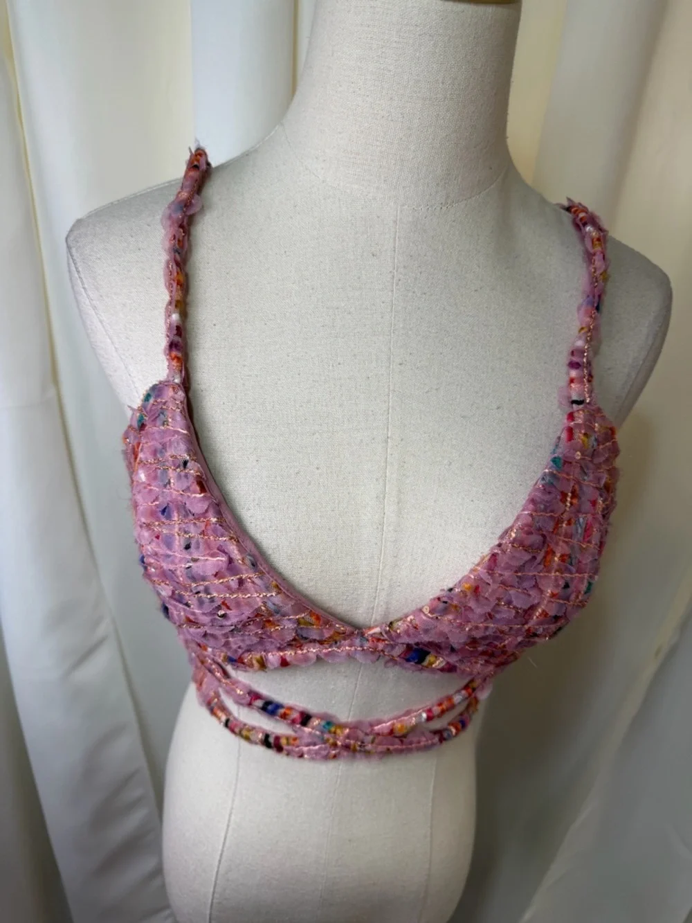 NWT For Love And Lemons ‘Dionne’ Bralette Top in Pink Multicolor Tweed Size M - Picture 7 of 16
